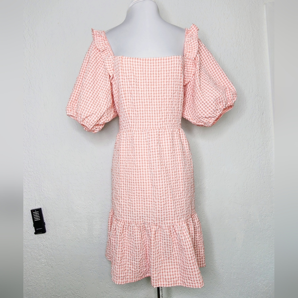 Women's Ever After Gingham Check Peasant Boho Puff Sleeve Dress Sz XL NWT